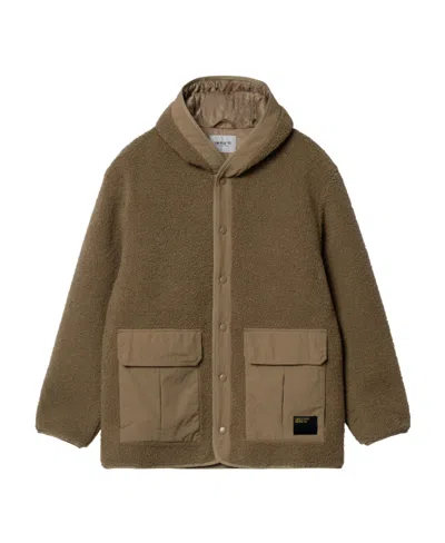 CARHARTT CARHARTT WIP HOODED LOGO PATCH FLEECE-TEXTURE JACKET