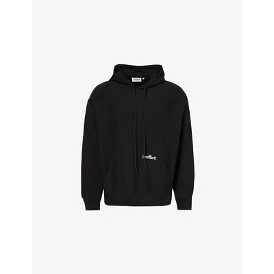 CARHARTT MENS BLACK BRAND-EMBROIDERY KANGAROO-POCKET COTTON-JERSEY HOODY