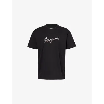 CARHARTT MENS BLACK DRIP SCRIPT CREWNECK COTTON-JERSEY T-SHIRT