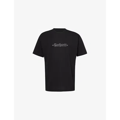 CARHARTT IP MENS BLACK / WHITE BRAND-PRINT CREWNECK COTTON-JERSEY T-SHIRT