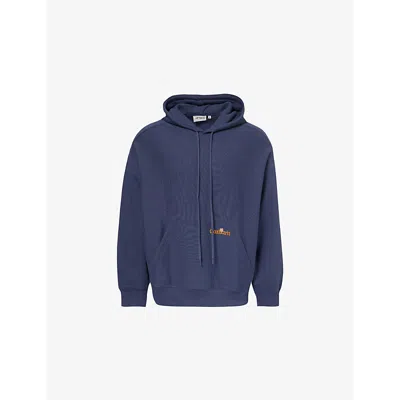 CARHARTT MENS BLUE BRAND-EMBROIDERY KANGAROO-POCKET COTTON-JERSEY HOODY