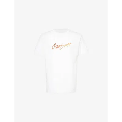 CARHARTT MENS WHITE DRIP SCRIPT CREWNECK COTTON-JERSEY T-SHIRT