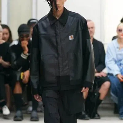 CARHARTT CARHARTT X JUNYA WATANABE PATCHWORK LEATHER LOGO LAPEL LEATHER JACKET SIZE L