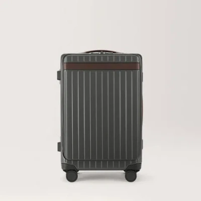 CARL FRIEDRIK FRONT POCKET CARRY-ON LUGGAGE - HARD CASE IN POLYCARBONATE AND ALUMINIUM - GRAY / DARK BROWN