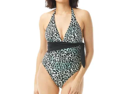 CARMEN MARC VALVO SCARF TIE V-NECK HALTER ONE PIECE SWIMSUIT IN BLACK