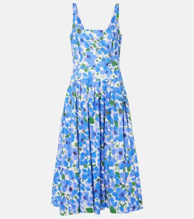 CAROLINA HERRERA FLORAL COTTON-BLEND MIDI DRESS