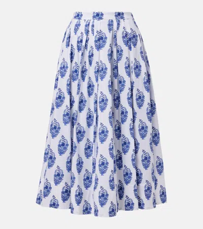 CAROLINA HERRERA FLORAL COTTON-BLEND MIDI SKIRT