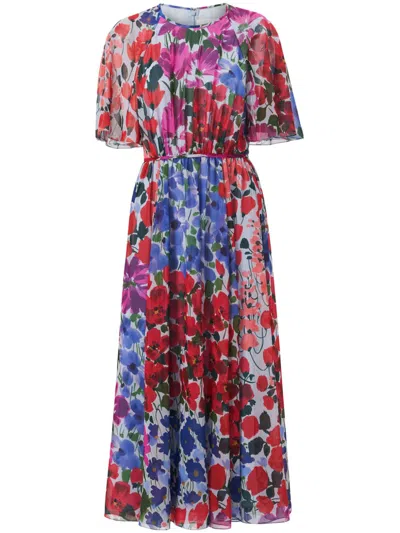 CAROLINA HERRERA JARDIN-PRINT GATHERED MIDI DRESS