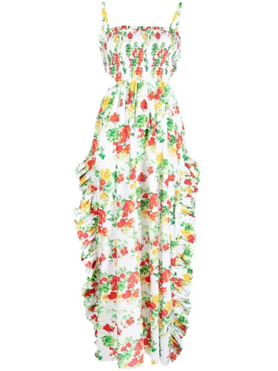 CAROLINE CONSTAS FLORAL-PRINT SMOCKED DRESS