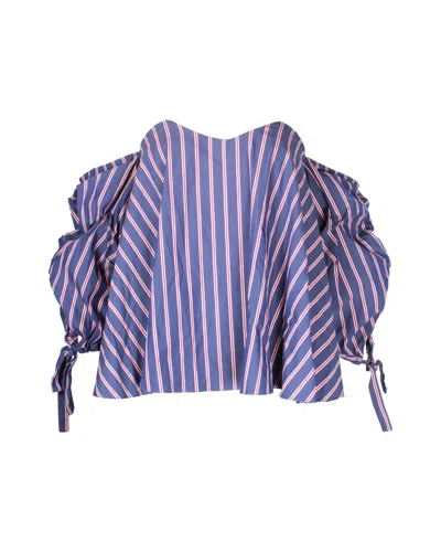 CAROLINE CONSTAS GABRIELLA OFF-SHOULDER TOP IN BLUE COTTON