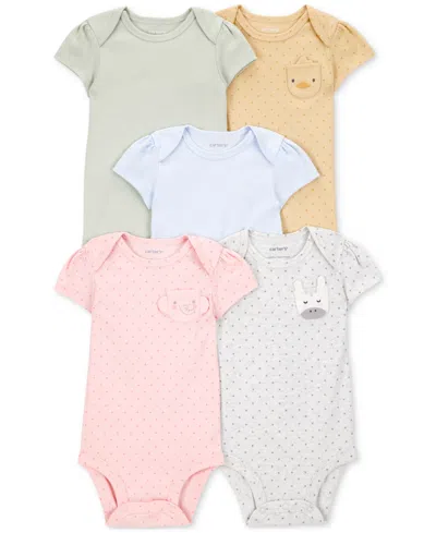 CARTER'S BABY GIRL PRINTED ANIMAL SHORT-SLEEVE BODYSUITS, 5 PACK
