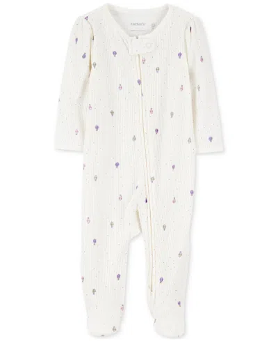 CARTER'S BABY GIRLS AIR BALLOON 2-WAY-ZIPPER TEXTURED SLEEP AND PLAY FOOTED COVERALL