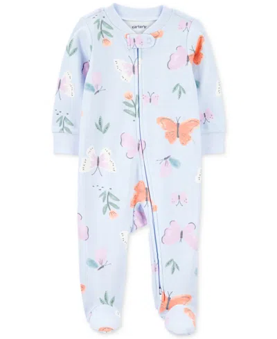 CARTER'S BABY GIRLS BUTTERFLY 2-WAY-ZIPPER COTTON SLEEP AND PLAY FOOTED COVERALL
