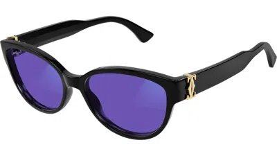 CARTIER CARTIER DOUBLE C SUNGLASSES CT0450S-001 BLACK FRAME CLEAR TO VIOLET LENSES