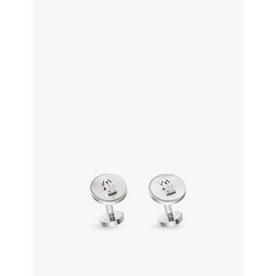 CARTIER MENS SILVER AND WHITE DOUBLE C DE CARTIER STERLING-SILVER AND MOTHER-OF-PEARL CUFFLINKS
