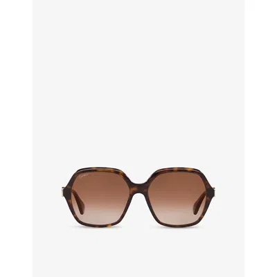 CARTIER WOMENS BROWN CT0470S SQUARE-FRAME ACETATE SUNGLASSES