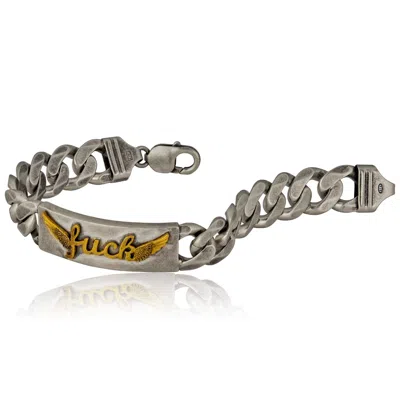 CARTOGRAPHY MEN'S GOLD / GREY / SILVER FLYING FUCK IDENTIFICATION BRACELET