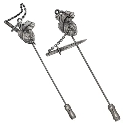 CARTOGRAPHY MEN'S GREY / SILVER FUCK OFF DAGGER IN ANATOMICAL HEART - LAPEL PIN