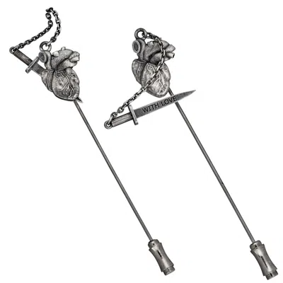 CARTOGRAPHY MEN'S GREY / SILVER WITH LOVE DAGGER IN ANATOMICAL HEART - LAPEL PIN