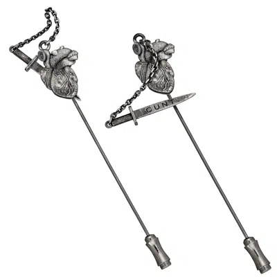 CARTOGRAPHY MEN'S SILVER / GREY CUNT DAGGER IN ANATOMICAL HEART - LAPEL PIN