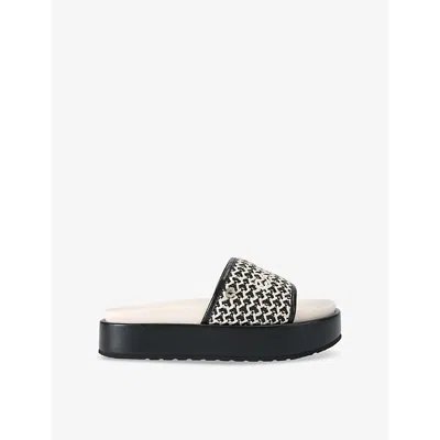 CARVELA WOMENS BLACK/COMB SORRENTO FLATFORM FAUX-LEATHER SLIDER SANDALS EUR 42/ 9 UK