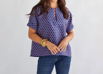 CARYN LAWN BETSY JACQUARD POLKADOT TOP IN NAVY