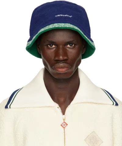 CASABLANCA NAVY EMBROIDERED BUCKET HAT