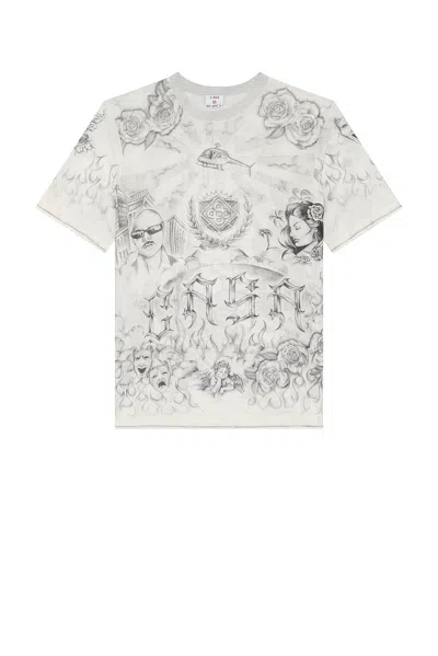 CASABLANCA SHORT SLEEVE PRINTED MESH TOP