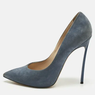 CASADEI BLUE SUEDE BLADE POINTED TOE PUMPS SIZE 40