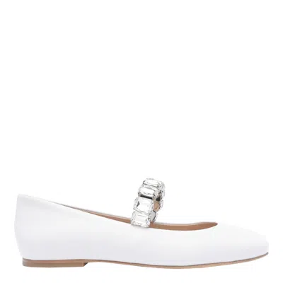 CASADEI WHITE BALLET SHOES WITH CRYSTAL EMBELLISHMENTS IN LEATHER WOMAN