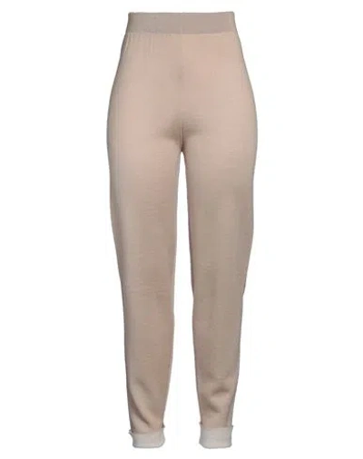 CASHMERE COMPANY CASHMERE COMPANY WOMAN PANTS BEIGE SIZE 14 MERINO WOOL, ELASTANE
