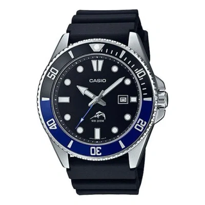 CASIO Men's CASIO Waterproof Quartz Luminous Pointer Calendar Blue 44mm Resin Strap Watch Mens Black Analo