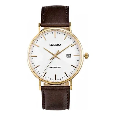 CASIO CASIO Waterproof Quartz White DialBrown Strap Mens WhiteBrown Analog