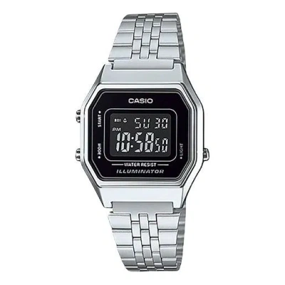CASIO CASIO Waterproof Unisex Black DialSilver Strap Unisex Mens BlackSilver Digital