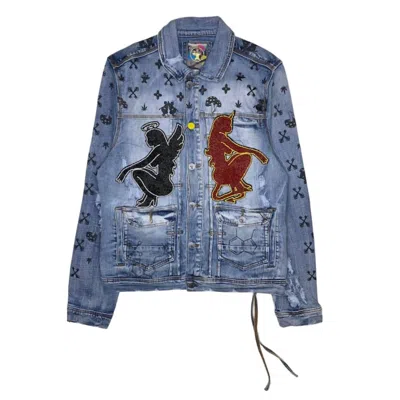 CAST IRON MEN'S MUSHROOM ANGEL VS DEVIL DENIM JACKET IN INDIGO