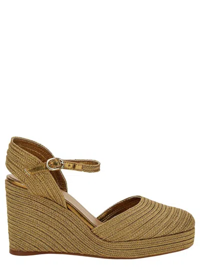 CASTAÃ±ER 'CAROLYN' GOLD WEDGE WITH ANKLE STRAP IN METALLIC RAFIA WOMAN