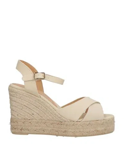 CASTAÃ±ER CASTAÑER WOMAN ESPADRILLES BEIGE SIZE 7.5 TEXTILE FIBERS
