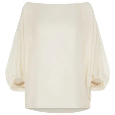 CAVANAGH BAKER WOMEN'S WHITE CREAM SILK GEORGETTE  SCARF BLOUSE