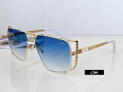 CAZAL CAZAL MOD. 9093 62 15-145 GOLD WHITE SHIELD SUNGLASSES SKY BLUE LUXURY RETRO