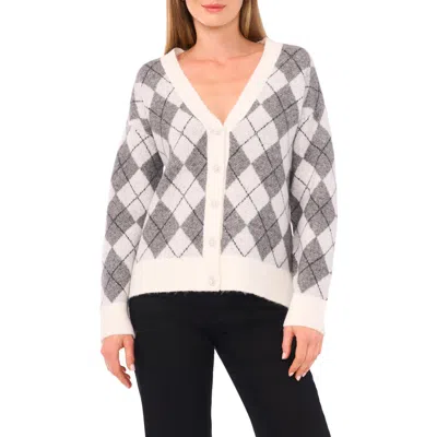 CECE CECE ARGYLE V-NECK CARDIGAN