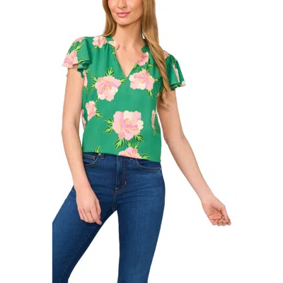 CECE CECE FLORAL FLUTTER SLEEVE TOP