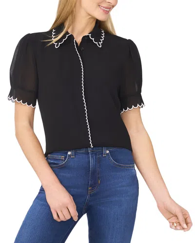 CECE SCALLOP CONTRAST TRIM BUTTON DOWN