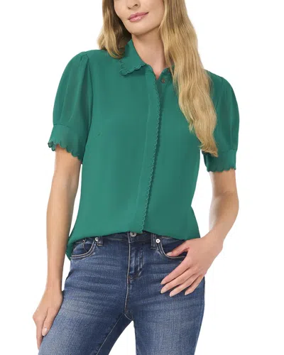CECE SCALLOP CONTRAST TRIM BUTTON DOWN