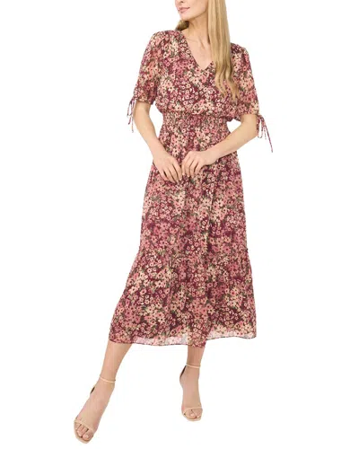 CECE V NECK TIE SLEEVE SMOCKED WAIST MAXI DRESS