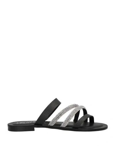 CÉCILE CÉCILE WOMAN THONG SANDAL BLACK SIZE 6 LEATHER
