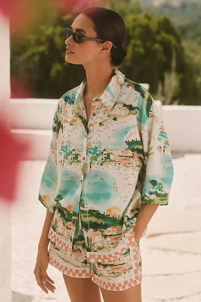 CELANDINE CELANDINE LINEN SHORT-SLEEVE PRINTED BUTTONDOWN SHIRT