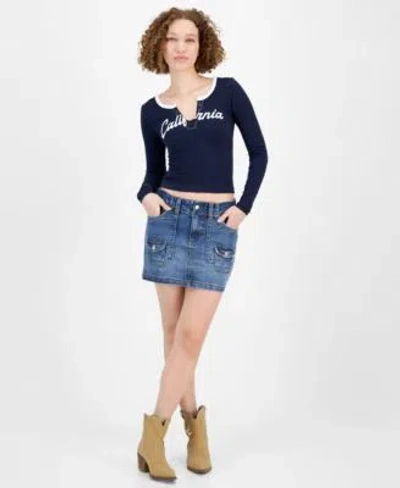 CELEBRITY PINK PLANET HEART JUNIORS SEAMLESS GRAPHIC LONG SLEEVE CELEBRITY PINK JUNIORS DENIM MINI CARGO SKIRT