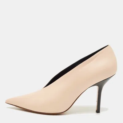 CELINE BEIGE LEATHER V NECK POINTED TOE PUMPS SIZE 38