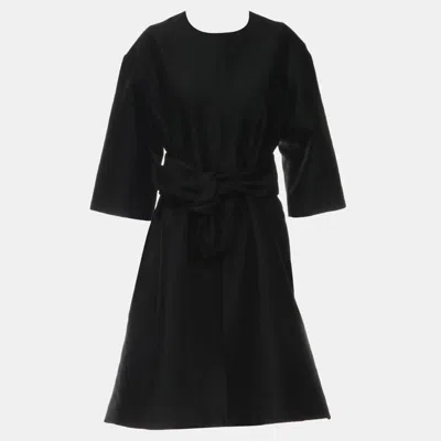 CELINE BLACK WOOL & SILK BELTED DRESS L