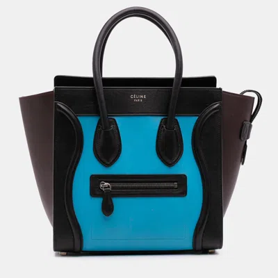 CELINE BLUE MICRO TRICOLOR LEATHER LUGGAGE TOTE